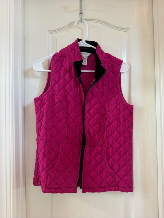 Multiples Jackets & Blazers - Multiples Quilted Sleeveless Vest in Magenta with Black Trim